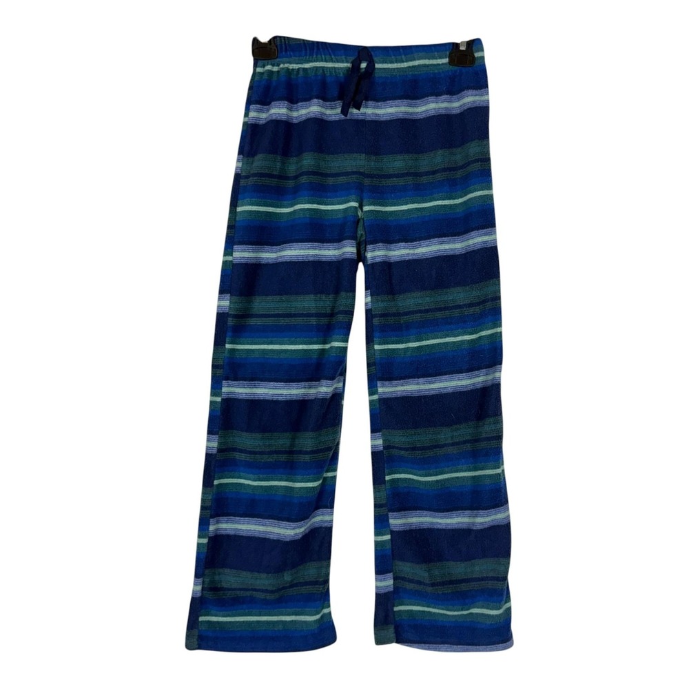 Eddie Bauer Pajama Pants Kids 10-12 Blue Fleece Striped Sleep Lounge Cozy